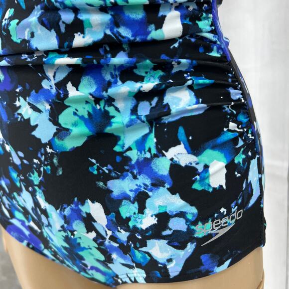 Speedo SMALL Blue Floral Halter Neck One Piece Swimsuit Swimwear Bathing Suit - Picture 5 of 9